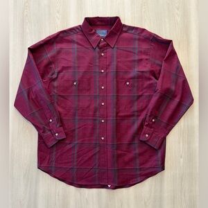 Vintage Sir Pendleton Red Plaid 100% Wool Shirt Classic Made in USA Sz XL ***